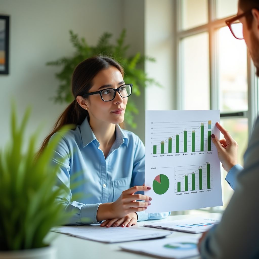 Consultor financiero analizando inversiones sostenibles